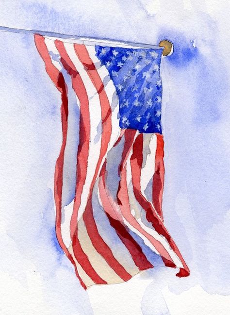 Patriotic Watercolor Art, Memorial Day Watercolor, American Flag Watercolor Painting, 4th Of July Watercolor, Us Flag Drawing, Flag Watercolor Painting, Patriotic Paintings, Patriotic Watercolor, Watercolor American Flag