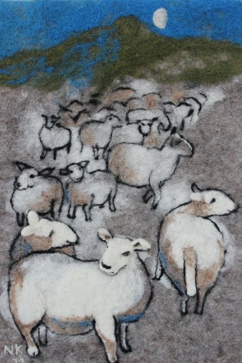 Tovad Ull, Felt Wall Hanging, Sheep Art, Felt Pictures, Wool Animals, Wet Felt, Wool Art, Wool Projects, Needle Felted Animals