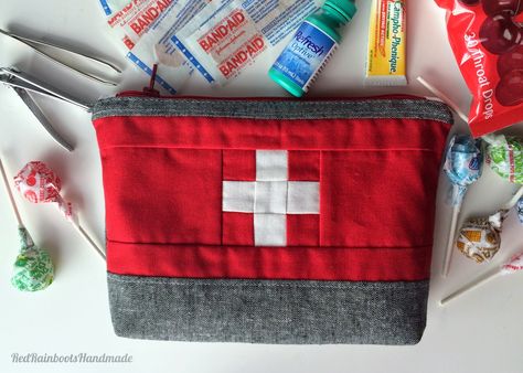 First Aid Pouch, Ouch Pouch, Julia Davis, Red Rain Boots, Pouch Pattern, Patchwork Bags, Aid Kit, First Aid Kit, Diy Sewing Projects