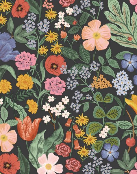 Blossom Black RF7491 – The Pattern Collective Floral Wallpaper Black, Bold Floral Wallpaper, Rich Garden, Print Techniques, Unexpected Beauty, York Wallcoverings, Wallpaper Collection, Woven Wallpaper, Botanical Print