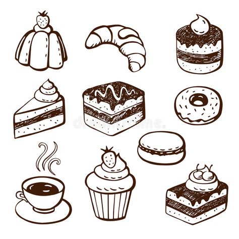 Bakery Doodles, Desserts Illustration, Cupcake Vintage, Doodle Cake, Bakery Icon, Doodle Illustrations, Desserts Drawing, Baked Desserts, Vintage Cupcake