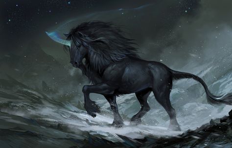 Black Mountain Unicorn 2 by sandara.deviantart.com on @DeviantArt Magical Horses, Black Unicorn, Unicorn Pictures, Fantasy Horses, Mythical Animal, Fantasy Beasts, Unicorn Art, Black Mountain, Mythical Creatures Art