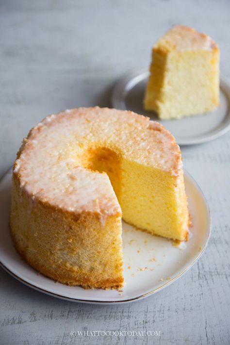 You will absolutely love this soft, fluffy, and cottony chiffon cake made with fresh Meyer lemon juice and dressed with a quick and simple lemon glaze. All the tips you need to make this successfully at home. Easy Lemon Glaze, Meyer Lemon Cake, Instant Pot Asian Recipes, Gf Cake, Lemon Chiffon Cake, Small Batch Baking, Sweet Bites, Lemon Chiffon, Lemon Glaze