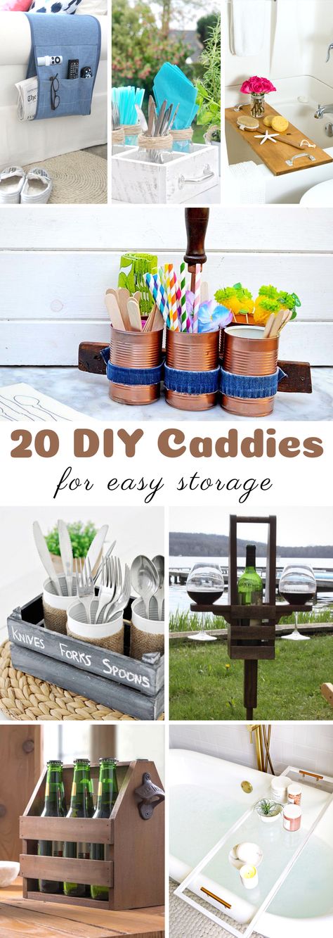 DIY Caddies For Easy Storage #organizing #caddies #storage #trays Caddy Diy, Wooden Beer Caddy, Ways To Get Organized, Wood Tool Box, Diy Crafts For Teen Girls, Bath Stuff, Christmas Paper Plates, Upcycled Crafts, Mason Jar Diy