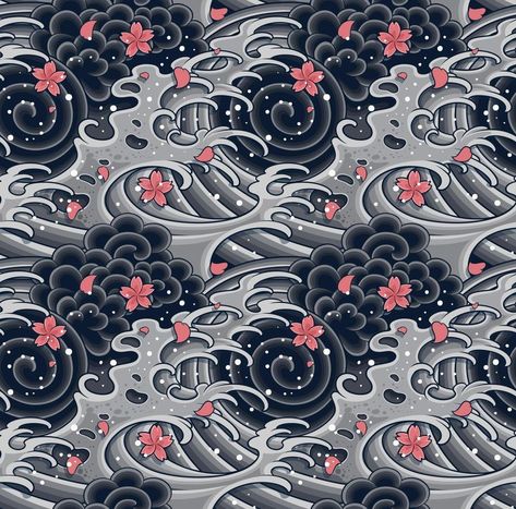 Japanese Style Water Tattoo, Japanese Water Design, Japanese Sea Tattoo, Japanese Clouds Design, Japanese Tattoo Background, Japanese Water Tattoo, Asian Icon, Tattoo Japonais, Waves Japanese