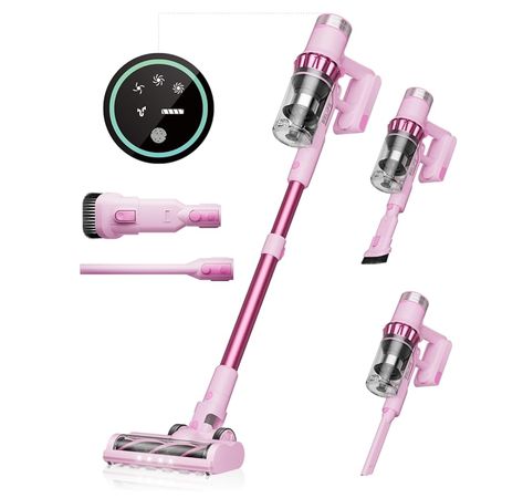 Belife Cordless Vacuum Cleaner, 38Kpa 450W Stick Vacuum Cleaners for Home Carpet Hardwood Floor, Wireless Household Vaccum for Pet Hair with Led Touch Display, Up to 45mins Runtime (Pink) Vacuum Aesthetic, Pink Vacuum, Uni Dorm, Pink Apartment, Beautiful Kitchenware, Small Vacuum, Dream Dorm, Taurus Moon, Dream Life House