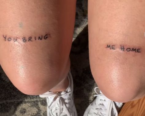 Matching Lyrics Tattoos, You Bring Me Home Tattoo Harry Styles, Matching Lyric Tattoos, You Bring Me Home Tattoo, One More Light Tattoo, Matching Harry Styles Tattoos, Harry Styles Lyric Tattoos, One Direction Tattoos Small, Harry Styles Tattoos Ideas Lyrics