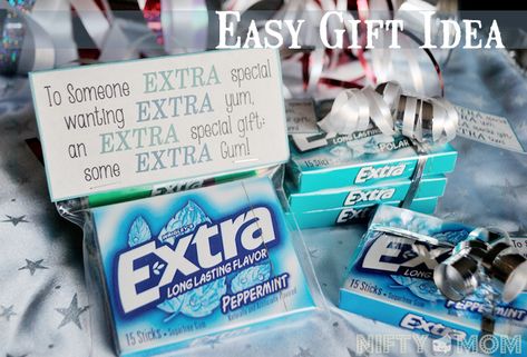 An Extra Fun Gift Idea with Extra Gum + Printable Labels & Tags Extra Special Gum Printable, Extra Gum Gift Ideas, Extra Gum Printable, Extra Peppermint Gum, Mason Jar Cookies Mix, Printable Label Tags, Candy Notes, Extra Gum, Secret Sister Gifts