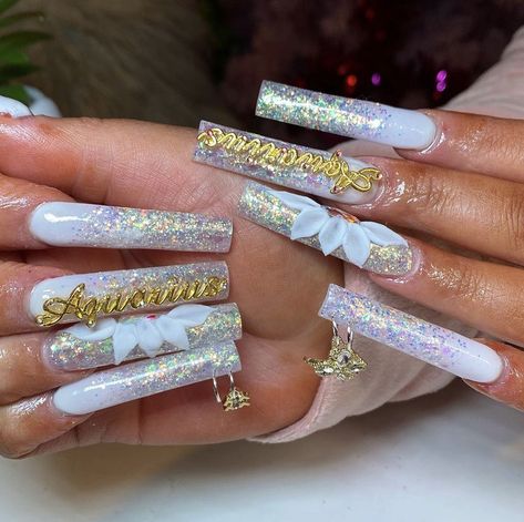 Aquarius Bday Nails, Nails Acrylic Aquarius, Aquarius Inspired Nails, Aquarius Nails Acrylic Designs, Aquarius Stellium, Futuristic Art, Birthday Nails, Bold Colors, Nails Inspiration