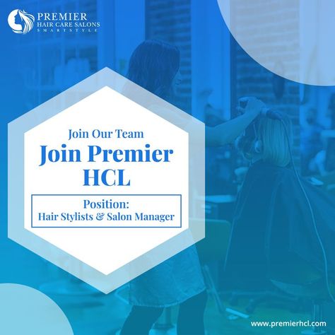 Premier HCL is now hiring for the following position: Hair Stylists & Salon Manager. We’re looking for passionate individuals to join our team! Take the first step and apply today - https://premierhcl.com/careers/ #PremierHCL #hairstylecareer #CareerPremierHCL #hairstylist #fashion #beauty #makeup #style #haircolor #hair #hairstyle #hairstyles #hairstylist #hairgoals #beauty #fashion Now Hiring, Hair Stylists, Join Our Team, Makeup Style, Take The First Step, First Step, Beauty Fashion, Hair Goals, Hair Stylist