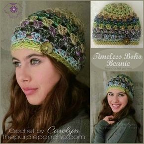 Timeless Boho Beanie – Free Crochet Pattern – The Purple Poncho Beanie Patterns Free, Boho Beanie, Crochet Beanies, Crochet Headbands, Crocheted Hats, Crocheted Hat, Boho Life, Crochet Beanie Hat, Boho Hat