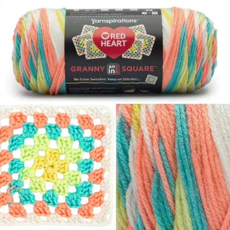 Red Heart All In One Granny Square Yarn debuted last year, and it's become an instant hit! ❤️ This fabulous worsted weight yarn makes multicolor granny squares - without breaking the yarn. And now there are two new colorways and a bunch of lovely new patterns! 🧶💗🧶 Let's take another look at this unique yarn, and enter to win 4 skeins of Red Heart All In One Granny Square Yarn on Moogly! 🌟👉link in my bio👈🌟 #mooglyblog #yarngiveaway #crochet #knitting #freepatterns #yarnspo #redheartgrannysq... Red Heart Granny Square Yarn Patterns, Red Heart Yarn Colors, Heart Granny Square, 100 Crochet Stitches, Unique Yarn, I Love This Yarn, Red Heart Yarn, Crochet Kit, Granny Squares