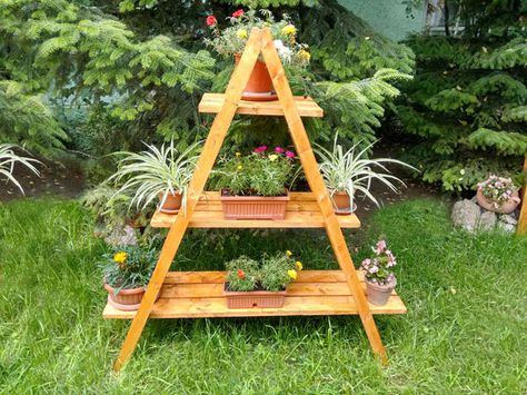 How to build an a-frame plant stand | HowToSpecialist - How to Build, Step by Step DIY Plans A Frame Plant Stand, Diy Ladder Plant Stand, Diy Ladder Shelf, Ladder Plant Stand, Plants Stand, How To Build Steps, Diy Ladder, Framed Plants, Support Pour Plante