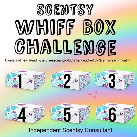 Just for fun, Scentsy Consultants are challenged to sell 6 Whiff Boxes. (Generally in one month.) Scentsy Whiff Box Challenge, Scentsy Whiff Box 2023, Whiff Box Challenge, Scentsy Challenge, Scentsy Graphics, Scentsy Whiff Box, Scentsy 2024, Scentsy Marketing, Scentsy Ideas