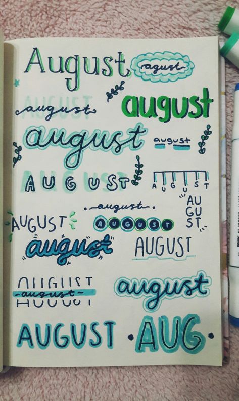 August Font Hand Lettering, Aesthetic Notes Purple, Doodle Calendar, August Bullet Journal, Bullet Journal Titles, Bullet Journal Work, Bullet Journal Headers, Pretty Writing, Title Ideas