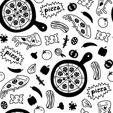 Pizza doodle seamless pattern Pizza Doodle, Pizza Pattern, Pizza Vector, Heart Tree, Cityscape Photos, Logo Banners, Nature Backgrounds, Heart With Arrow, Photo Template