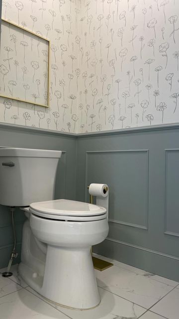 Downstairs Bathroom Panelling, Panelled Small Bathroom, Downstairs Toilet Makeover, Half Painted Bathroom Wall, Panelled Wc, Panelled Cloakroom Toilet, Panelling Toilet, Panelled Downstairs Toilet, Panelled Toilet