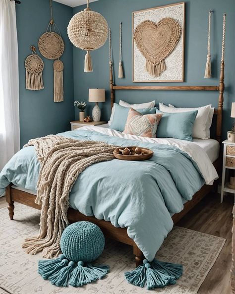 20 Lovely Light Blue Boho Bedroom Ideas – ToolzView Boho Teenage Girl Bedrooms, Light Blue Boho Bedroom, Blue Boho Bedroom Ideas, Blue Boho Bedroom, Bedroom Color Palette, Coastal Boho Bedroom, Boho Coastal Bedroom, Teal Bedroom, Bedroom Colour Palette