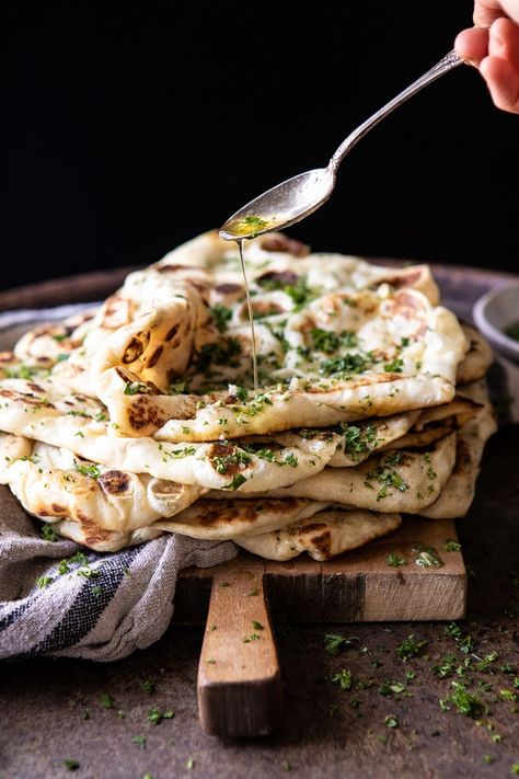 Herbed Garlic Butter Naan. - Half Baked Harvest Lentil Potato Soup, Pane Naan, Plain Naan, Butter Naan, Naan Recipe, Garlic Herb Butter, Simple Dinner, Naan Bread, Half Baked Harvest