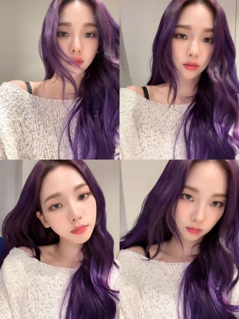 Beautiful Gown Designs, Blue Purple Hair, Blue Hair Highlights, Purple Streaks, Giselle Winter, Haircut Inspo, Winter Ningning, Korean Hair Color, Karina Giselle