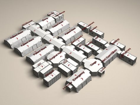 Turmaks modular field hospital Hospital Plans, Field Hospital, Shipping Container Architecture, Mid Term, Hospital Architecture, Spaceship Interior, Underground Bunker, Data Visualization Design, Temporary Structures