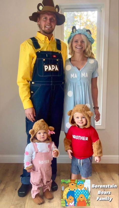 Bear Family Costume Ideas, Mama Bear Berenstain Bears Costume, Alvin And The Chipmunks Halloween Family, Family Care Bear Costume, 3 Bears Costume Diy, Bernstein Bears Costume, Smokey The Bear Costume Diy, Family Bear Costume, Berenstain Bears Costume