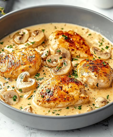 Creamy Chicken Diane Recipe Chicken Diane, Diane Sauce, Mustard Chicken Recipes, Creamy Mushroom Chicken, Chicken Mushrooms, Chicken Mushroom Recipes, Mustard Recipe, Creamy Pasta Recipes, Skillet Dishes