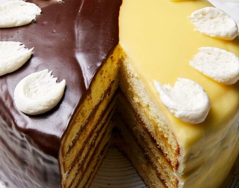 Doberge Cake - Recipe - FineCooking Doberge Cake, Spring Pasta Recipes, Savory Waffles, Lemon Custard, Spring Brunch, Lemon Filling, Fine Cooking, Yellow Foods, Fondant Icing