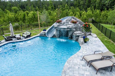 Grotto Waterfall, Grotto Pool, Swimming Pool Slides, Waterfall Pool, Swimming Pool Waterfall, Backyard Pool Design, Beach Entry Pool, Dream Backyard Pool, Pools Backyard Inground