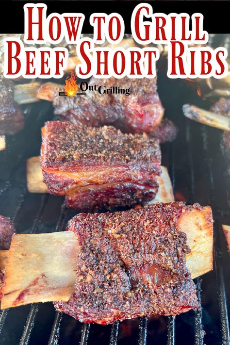 Beef Short Ribs are exceptionally delicious cooked on the grill. Seasoned with our favorite dry rub for ribs that are so tender, juicy and delicious that you might not even need any bbq sauce! Short Ribs On The Grill, Grilled Ribs Charcoal, Cooking Beef Ribs, Rub For Ribs, Grilled Beef Short Ribs, Grilled Beef Ribs, Ribs On The Grill, Bbq Beef Short Ribs, Cooking Short Ribs