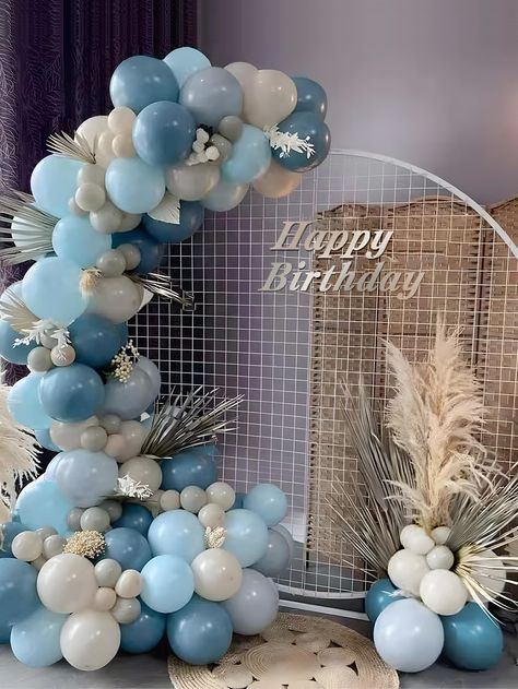 Dusty Blue Birthday Party, Light Blue Decor, Christening Balloons, Blue Birthday Parties, Blue Balloon, Boho Birthday, Birthday Balloon Decorations, Elegant Birthday, Retro Baby