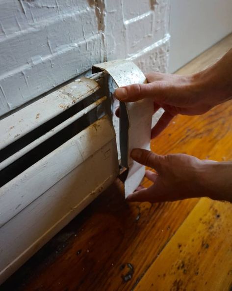 Metal Baseboard, How To Paint Metal, Baseboard Radiator, Heater Covers, Baseboard Heater Covers, Electric Baseboard Heaters, Painting Tricks, Heat Registers, Painting Baseboards