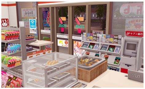 [SIMS4] 7-Eleven convenience store SET | ONI on Patreon Sims 4 Supermarket Cc, Supermarket Layout, Sims 4 Restaurant, Lotes The Sims 4, The Sims 4 Lots, Seven Eleven, Muebles Sims 4 Cc, Vegan Store, Sims 4 Anime