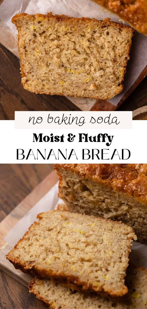 This easy banana bread without baking soda relies on baking powder for its light, fluffy, and tender texture. It's moist, flavorful, and the best way to use up overripe, brown bananas on your counter. With no special equipment required, this is a great banana bread recipe for beginner bakers! Banana Bread No Baking Soda, Easy Banana Bread Recipe Without Baking Soda, Easy Banana Bread No Egg, Banana Bread Recipe No Baking Soda, Banana Recipes No Bake, Easy Banana Bread No Baking Soda, Banana Bread Recipe Without Baking Soda Or Baking Powder, Banana Bread Recipe Without Baking Soda, Banana Bread No Baking Powder