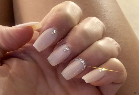 White Dip Powder Nails With Rhinestones, French Nail With Jewels, Gems Around Cuticle Nails, Nails With Small Diamonds, Rinestine Nails Short, French Nails With Jewels, Nails With Jewels Rhinestones Simple, Nail Ideas With Diamonds, Simple Diamond Nails