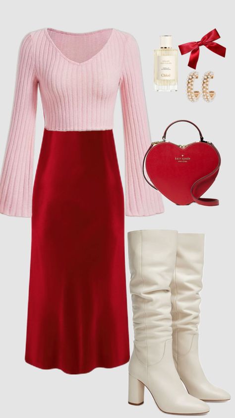 #valentinesday #modest #modestfashion #churchoutfit #silkskirt #redaesthetic #classy #lightpink #boots #winter #winterfashion #outfit Aesthetic Outfit Skirt, Modest Fashion Christian, Picnic Skirt, Outfit Coquette, Punk Style Outfits, Cute Modest Outfits, Sweet Clothes, Royal Outfits, Modest Wear