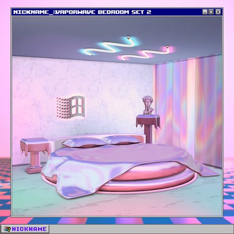 Sims 4 Vaporwave, Vaporwave Bedroom, Give Me A Nickname, Neon Room Decor, Y2k Bedroom, Y2k Room, Cc Mods, Sims 4 Bedroom, Free Sims 4