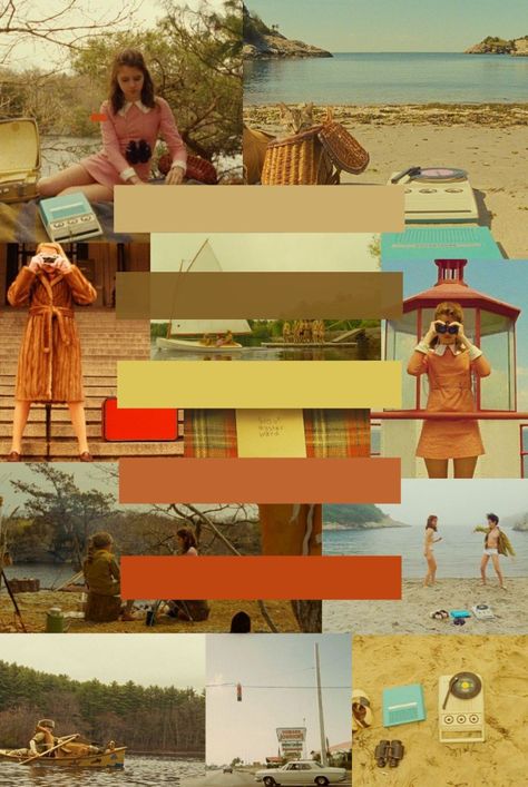 Moonrise kingdom cinematography Moonrise Kingdom Cinematography, Moonrise Kingdom Color Palette, Eurovan Conversion, Moonrise Kingdom Aesthetic, Quebec Aesthetic, Wes Anderson Moonrise Kingdom, Film Palette, Anderson Aesthetic, Wes Anderson Aesthetic