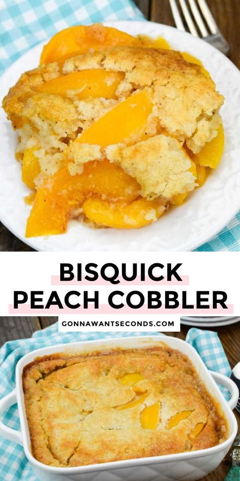 *NEW* Thick sweet juicy Bisquick peach cobbler is a homage to grandma with a flavor that’ll make her proud and a surprisingly welcome air of convenience. #peachcobbler #bisquickrecipes Peach Cobbler Easy Bisquick, Bisquick Bread, Bisquick Peach Cobbler Recipe, Bisquick Cobbler Recipes, Peach Stuff, Bisquick Peach Cobbler, Quick Peach Cobbler, Cobbler With Bisquick, Can Peach Cobbler