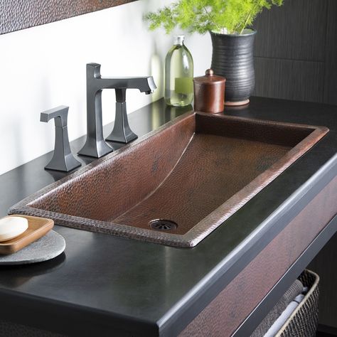 Native Trails Copper Trough 30 - Trough Sinks - Bath #troughsink Vintage Bathroom Sinks, Bathroom Sink Design, Copper Sink Bathroom, Drop In Bathroom Sinks, Rectangular Sink Bathroom, Vintage Tub, Copper Bathroom, Trough Sink, Tuscan Kitchen