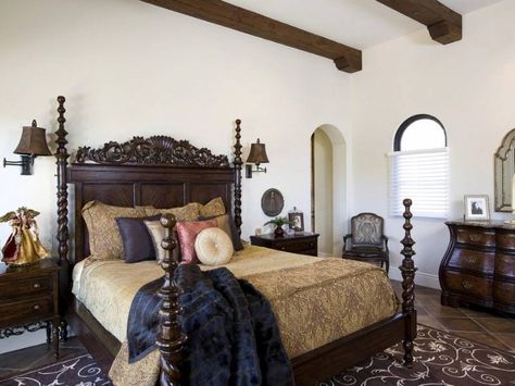 Spanish Colonial master Master Bedrooms Spanish, Spanish Mediterranean Bedroom, Spanish Style Bedroom, Southwest Interiors, Spanish Bedroom, Villa Bedroom, Mediterranean Bedroom, Spanish Style Decor, Nice Bedroom