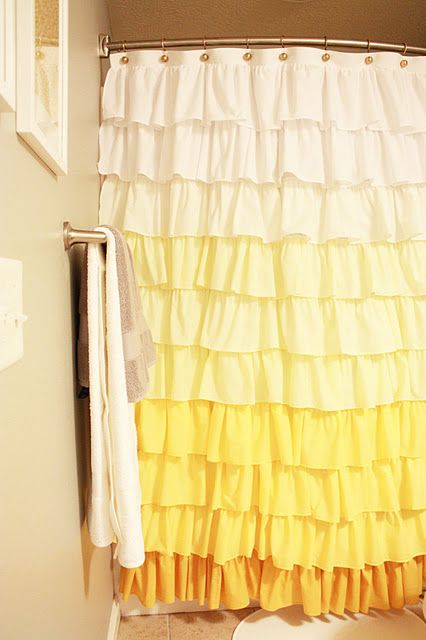 How to  Ruffle Curtain  Very simple, step-by-step instructions to follow.  I will have to do this in pink> Anthropologie Shower Curtain, Ruffle Shower Curtain, Elle Apparel, Curtain Tutorial, Diy Ruffle, Diy Shower Curtain, Ruffle Shower Curtains, Cute Shower Curtains, Ruffle Curtains