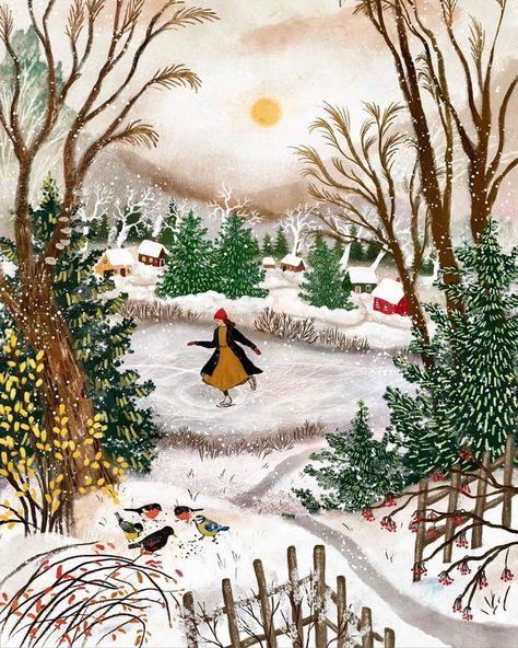 Sage Meditation - A Winter Dance by Jai Johnson Upon the... Sunset Illustration, Winter Illustrations, Winter Dance, Winter Szenen, Winter Illustration, Winter Sunset, Art Winter, Red Bird, Beating Heart