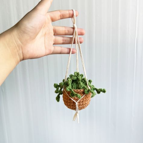 Crochet Car Accessories, Plant Crochet, Car Mirror Hanging Accessories, Crochet Succulent, Crochet Plants, Crochet Hanging, Plant Hanging, Crochet Car, Handcrafted Ornaments