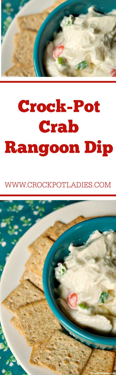 [Video] Crock-Pot Crab Rangoon Dip - A delightful take on classic Chinese appetizer is this popular recipe for Crock-Pot Crab Rangoon Dip. Serve with crackers or fried wonton wrappers! [Gluten Free, Low Calorie, Low Carb, Low Sodium & Low Sugar] #CrockPotLadies #CrockPot #SlowCooker #Dips #Seafood #GameDay #Tailgating Warm Appetizer Dips, Crockpot Crab Dip, Crab Rangoon Dip Recipe, Warm Crab Dip, Crockpot Snacks, Fried Wonton, Rangoon Dip, Low Calorie Low Carb, Crab Rangoon Dip