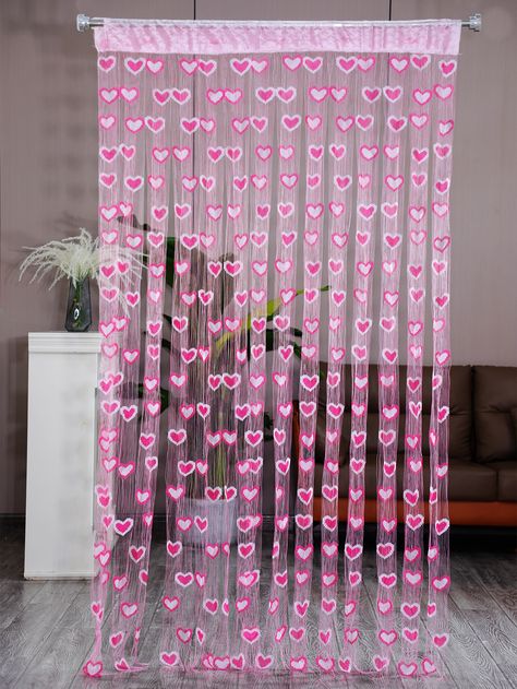 Hot Pink  Collar  Polyester Heart  Embellished   Home Textile 2000s Room, Pink Closet, Curtains Style, Glamorous Furniture, Barbie Room, Curtain Styles, Pink Curtains, Nursery Curtains, Rustic Curtains