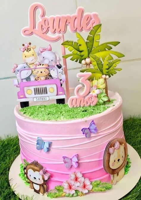 Safari Birthday Cake Girl, Safari Baby Shower Girl, Jungle Safari Cake, Jungle Theme Cakes, Safari Baby Shower Boy, Safari Cake, Jungle Thema, Wild Birthday Party, Christmas Holiday Cake