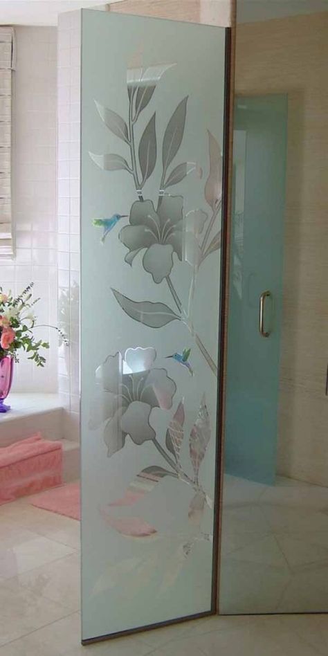 Toilet Window Ideas, Etched Glass Shower Doors, Shower Partition, Glass Partition Designs, Balcony Glass Design, Sliding Glass Barn Doors, Glass Shower Panels, Window Glass Design, Glass Etching Designs