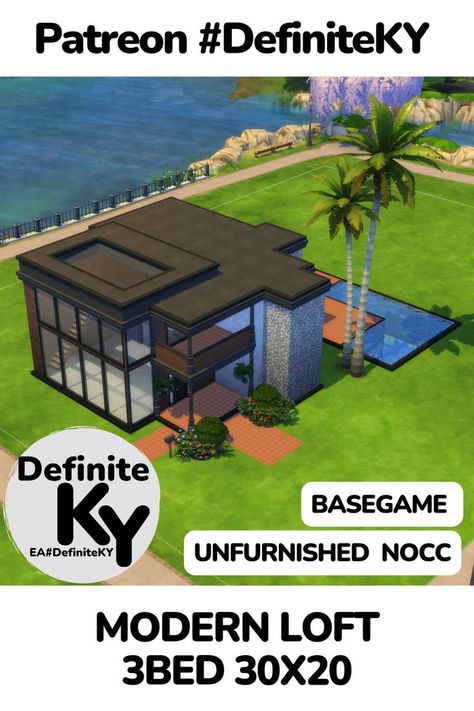 Basegame NOCC/Mod-Free. Download from Patreon/EA gallery #DefiniteKY Basegame House Sims 4, Sims 4 Loft, House Sims 4, Sims Free Play, Sims 4 House Building, House Floor Design, Sims 4 House Design, Casas The Sims 4, Sims House Design