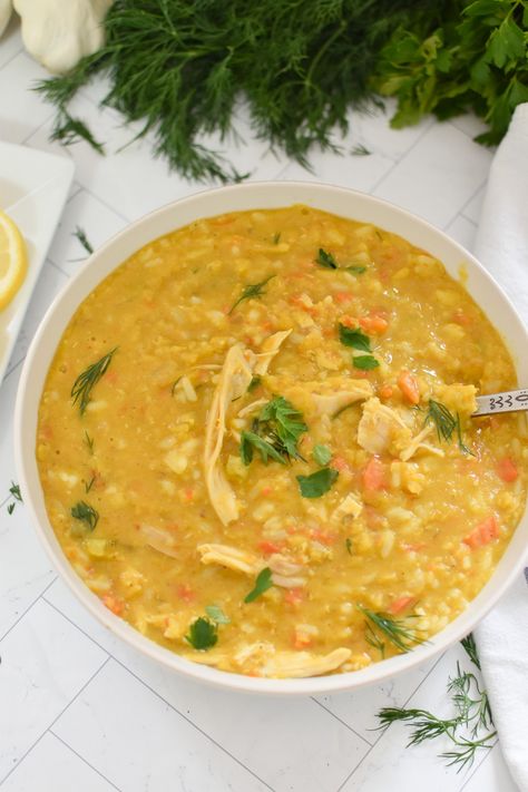 This Chicken Lentil Soup Recipe is a hearty, filling recipe that is perfect for those chilly days. Shredded chicken is mixed with red lentils, vegetables, warm spices and topped with fresh herbs. You will love this easy soup that also freezes well! Lentil Soup With Chicken Broth, Chicken And Lentil Stew, Red Lentil Chicken Soup, Chicken Lentil Recipes, Recipe Shredded Chicken, Sunday Soup, Chicken Lentil Soup, Delish Dinners, Chicken Lentil